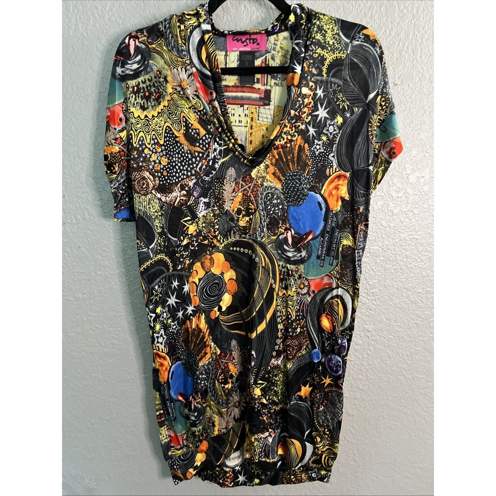 CustoLine Barcelona Printed Mini Dress Women's SZ S Bright Skull Psychedelic